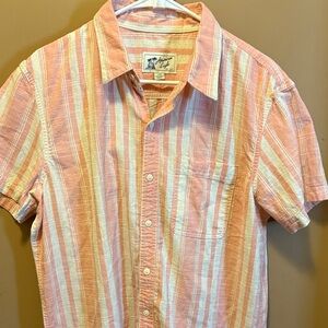 Vintage American Eagle Outfitters Men's Pink and Cream Striped Shirt